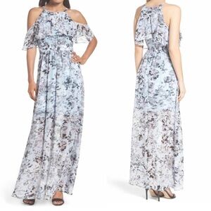 Vince Camuto  Printed Chiffon Cold Shoulder Maxi Dress Size 4P